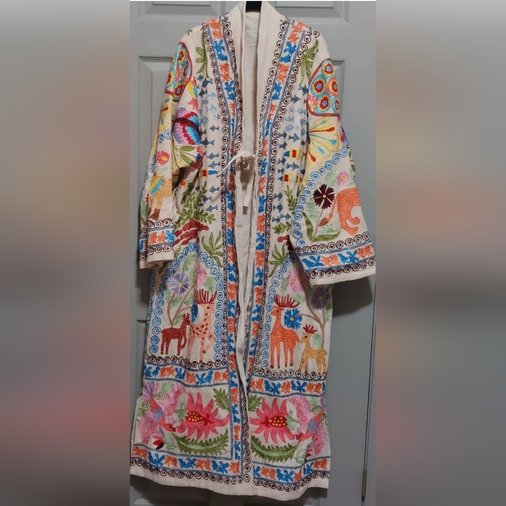 Embroidered Multi-Color Long Women's Coat
